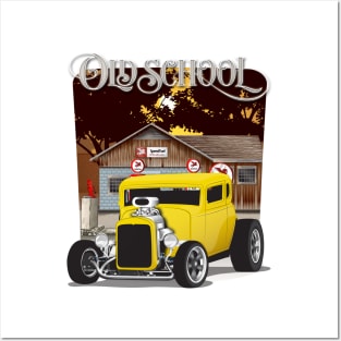 Yellow 1932 Chevy 5 Window Coupe Hot Rod Old School Print Posters and Art